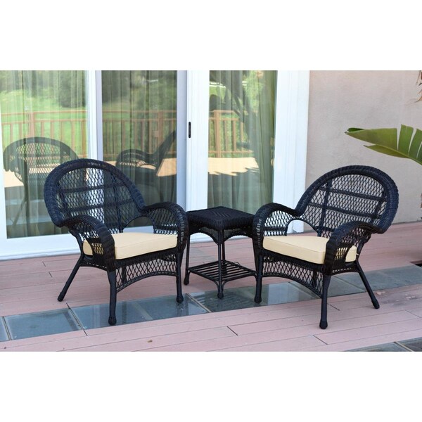 Jeco W00211-2-CES001 Santa Maria Black Wicker Chair Set, Ivory Cushions - 3 Piece W00211_2-CES001 - main